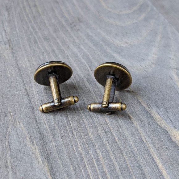 Glass Dome Cuff Links with Green Kaleidoscope Pattern, Antiqued-Bronze Plated - Picture 14 of 16